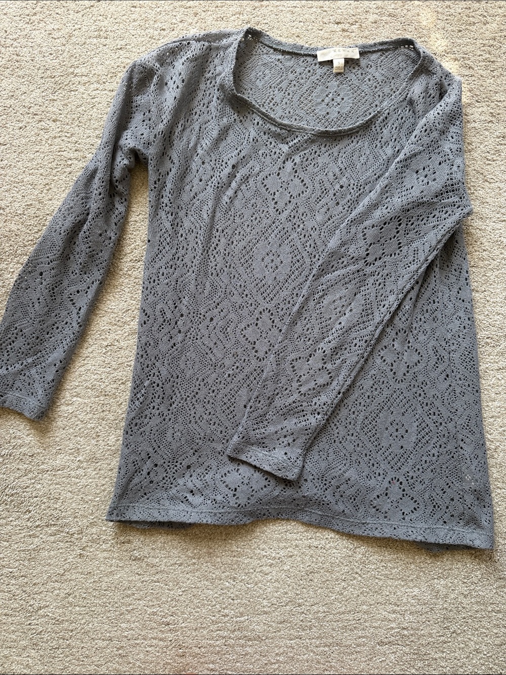 Kenar Gray Openwork Knit Long Sleeve Top